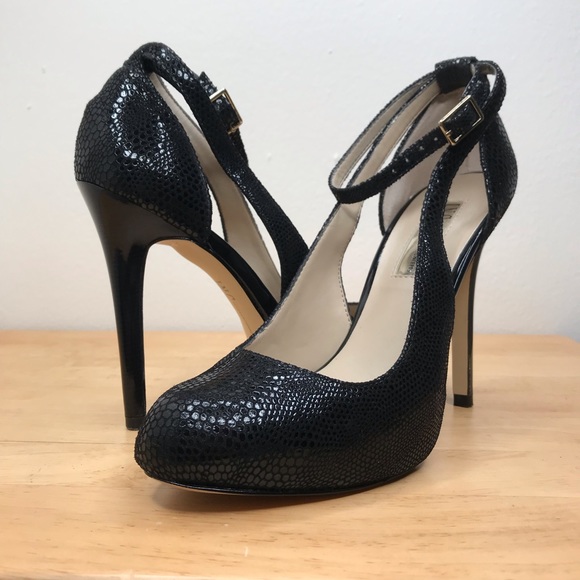 INC International Concepts Shoes - INC Snakeskin Effect Black Heels w/ Ankle Strap